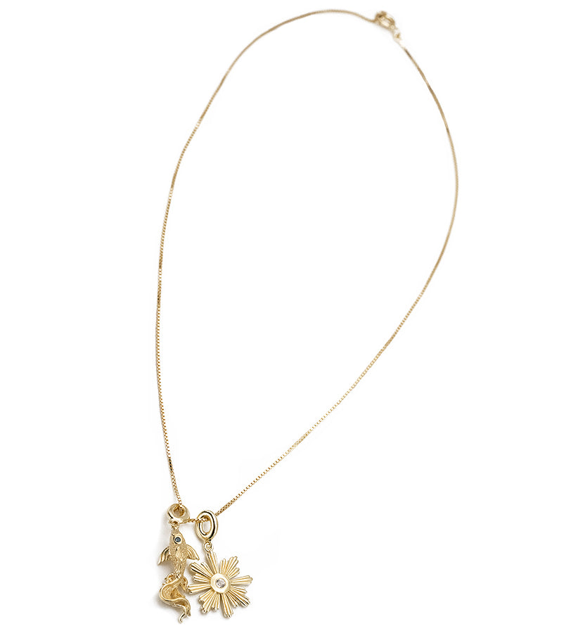 Guide Me, Tide Pendant Necklace in 14ct Gold Vermeil with London Blue Topaz & White Topaz