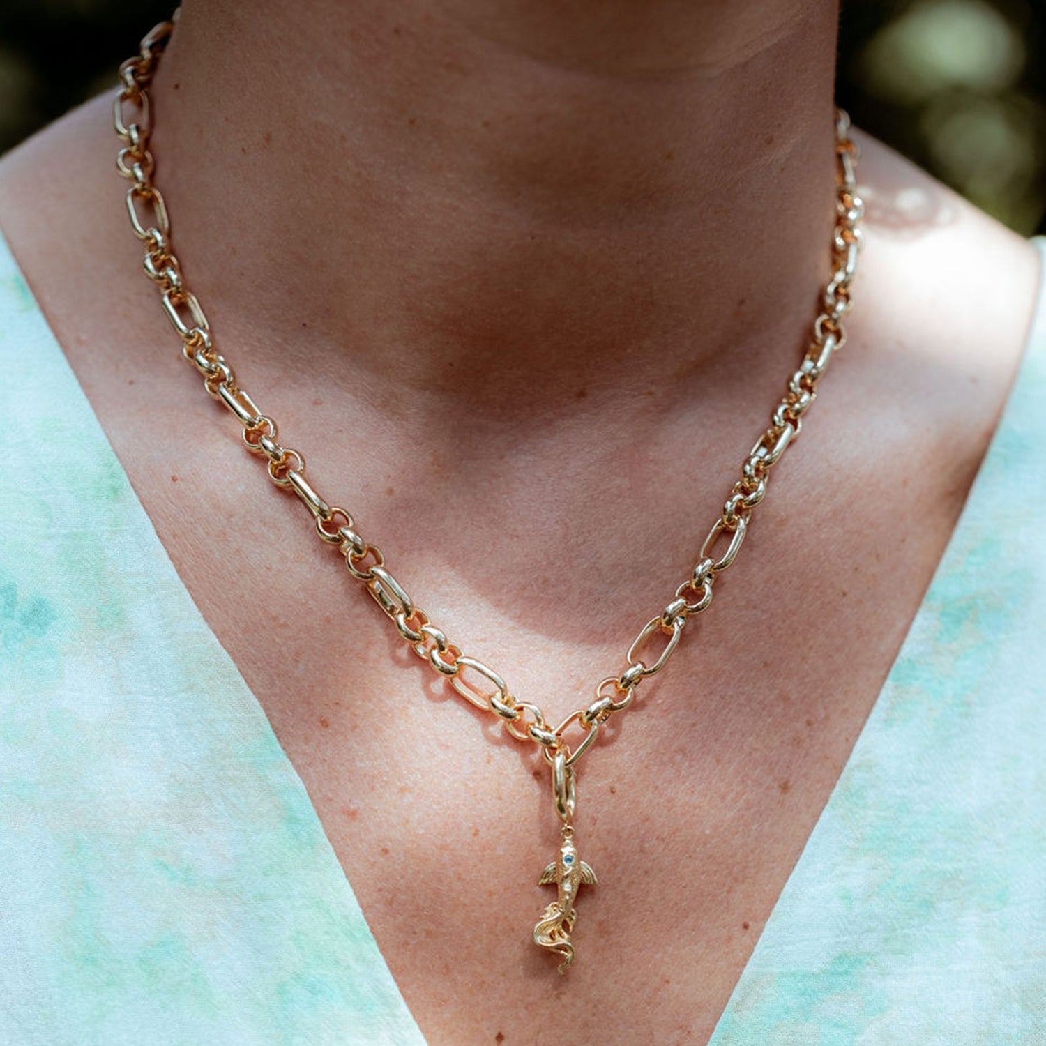 Chain Necklace in 18ct Gold Plated with Fish Pendant 