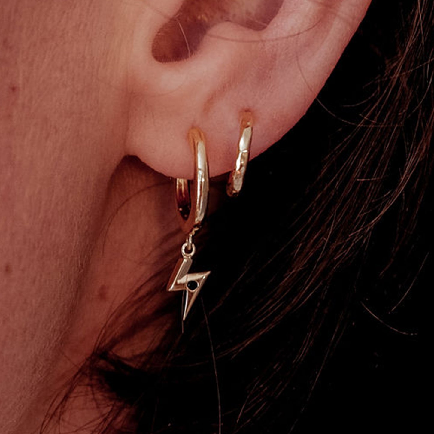 Charm Hoop Earrings in 14ct Gold Vermeil with Black Onyx