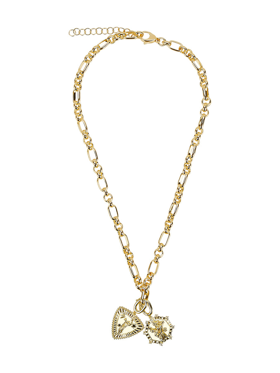 Rebel with a Heart of Gold Statement Necklace with Black Onyx and White Topaz