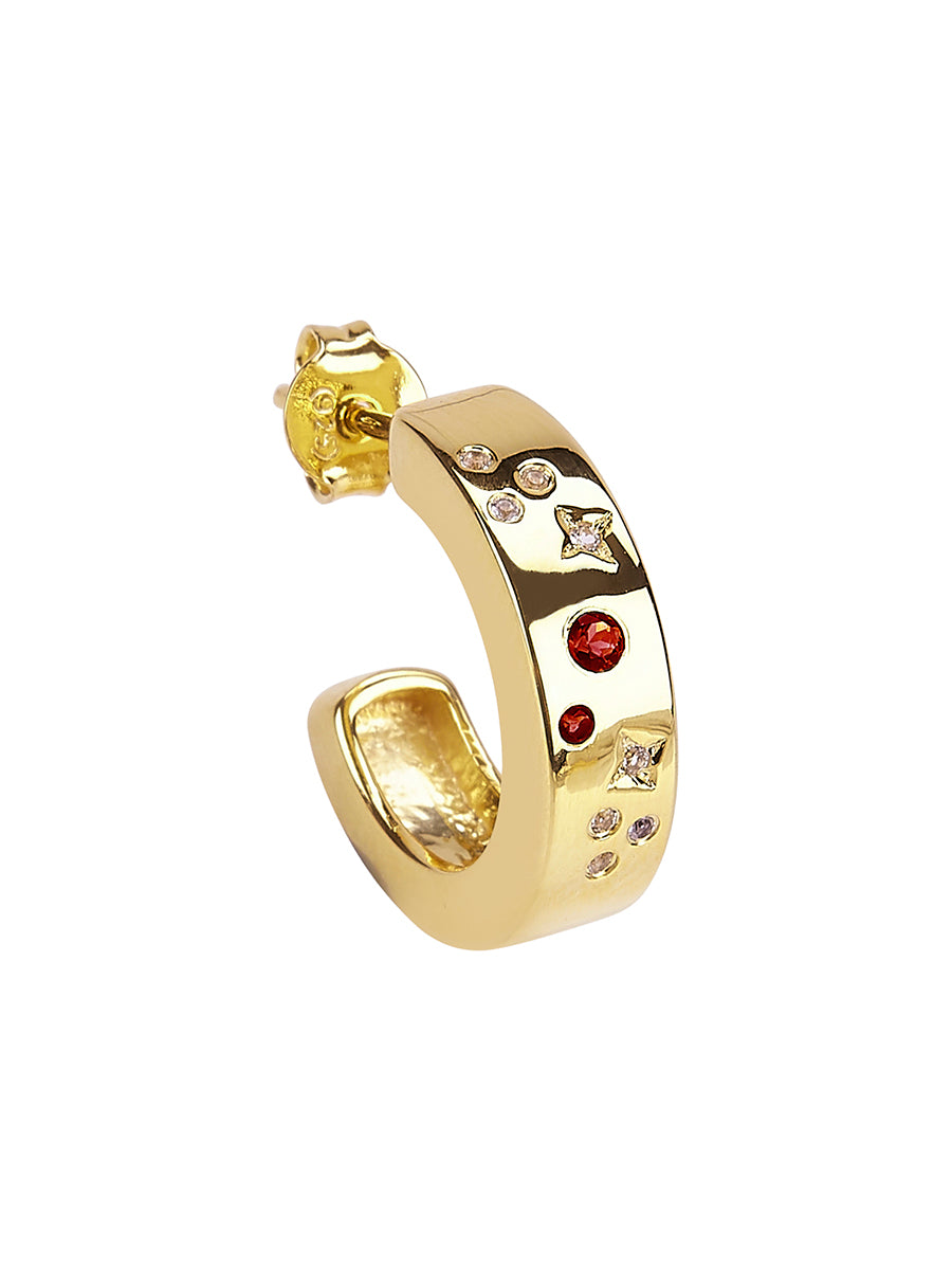 Hoop Earrings in 14ct Gold Vermeil with Red Garnet, Black Spinel and White Topaz