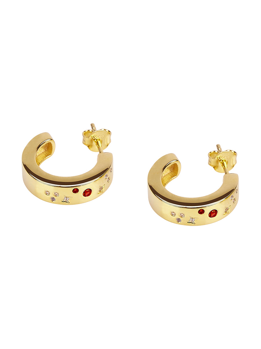 Hoop Earrings in 14ct Gold Vermeil with Red Garnet, Black Spinel and White Topaz