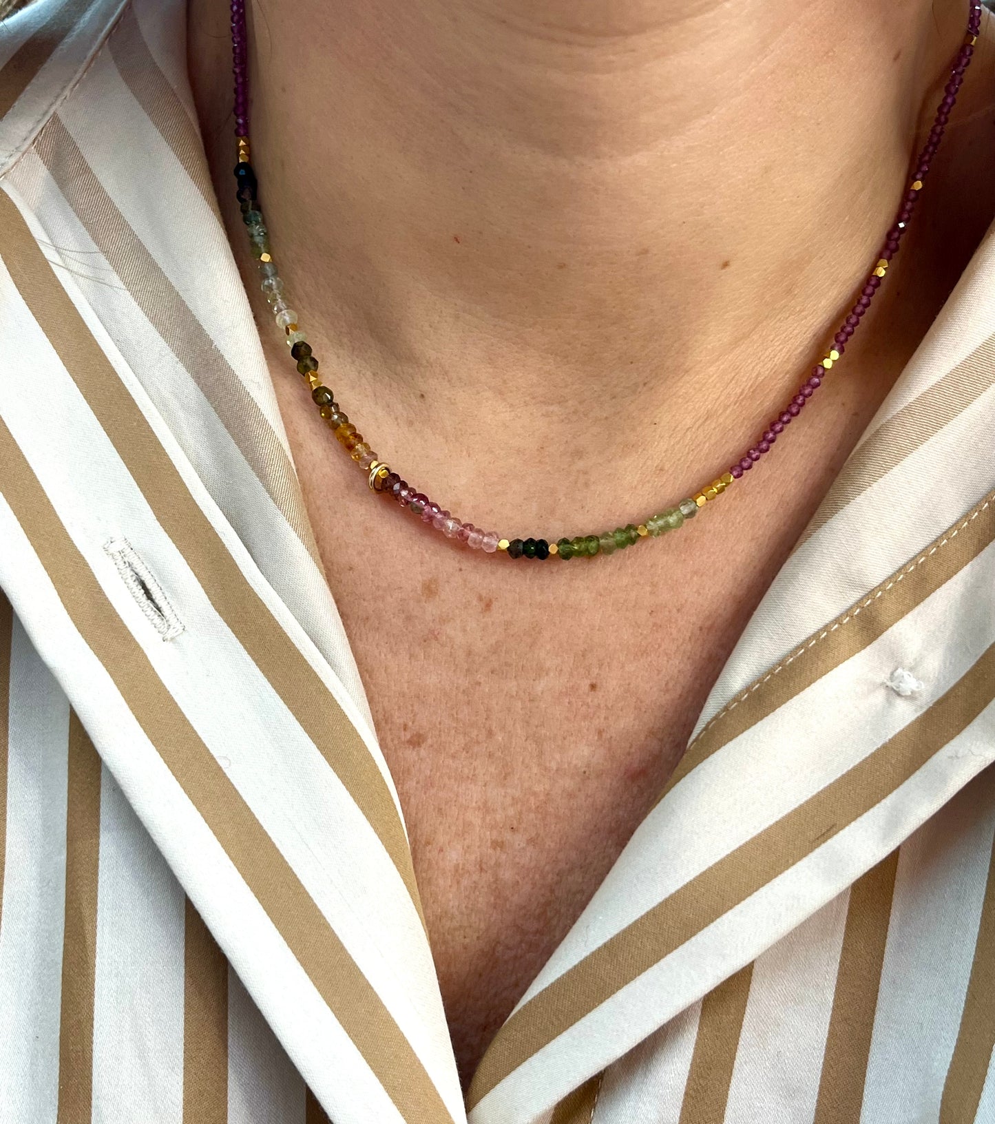 Tourmaline & Garnet Semi-Precious 14ct Gold Vermeil Necklace