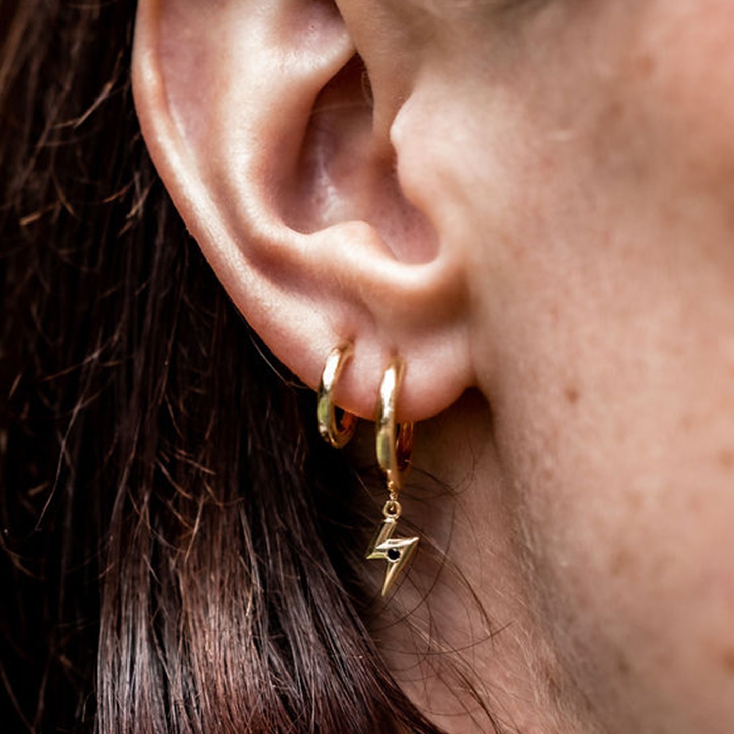Charm Hoop Earrings in 14ct Gold Vermeil with Black Onyx