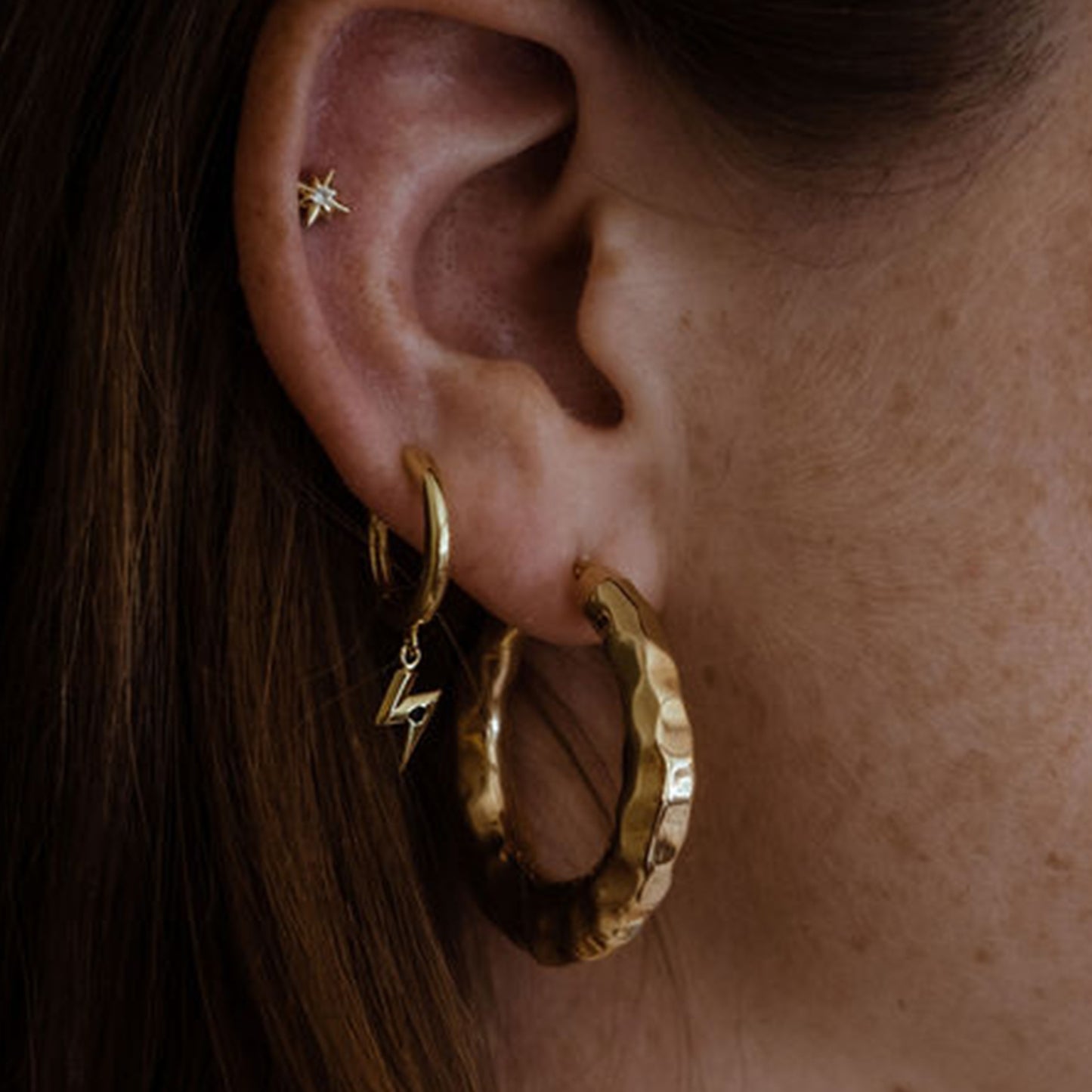 Charm Hoop Earrings in 14ct Gold Vermeil with Black Onyx