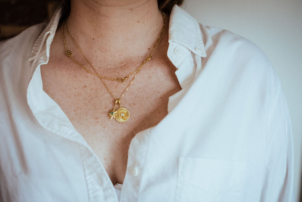  Chain Necklace in 14ct Gold Vermeil with White Topaz