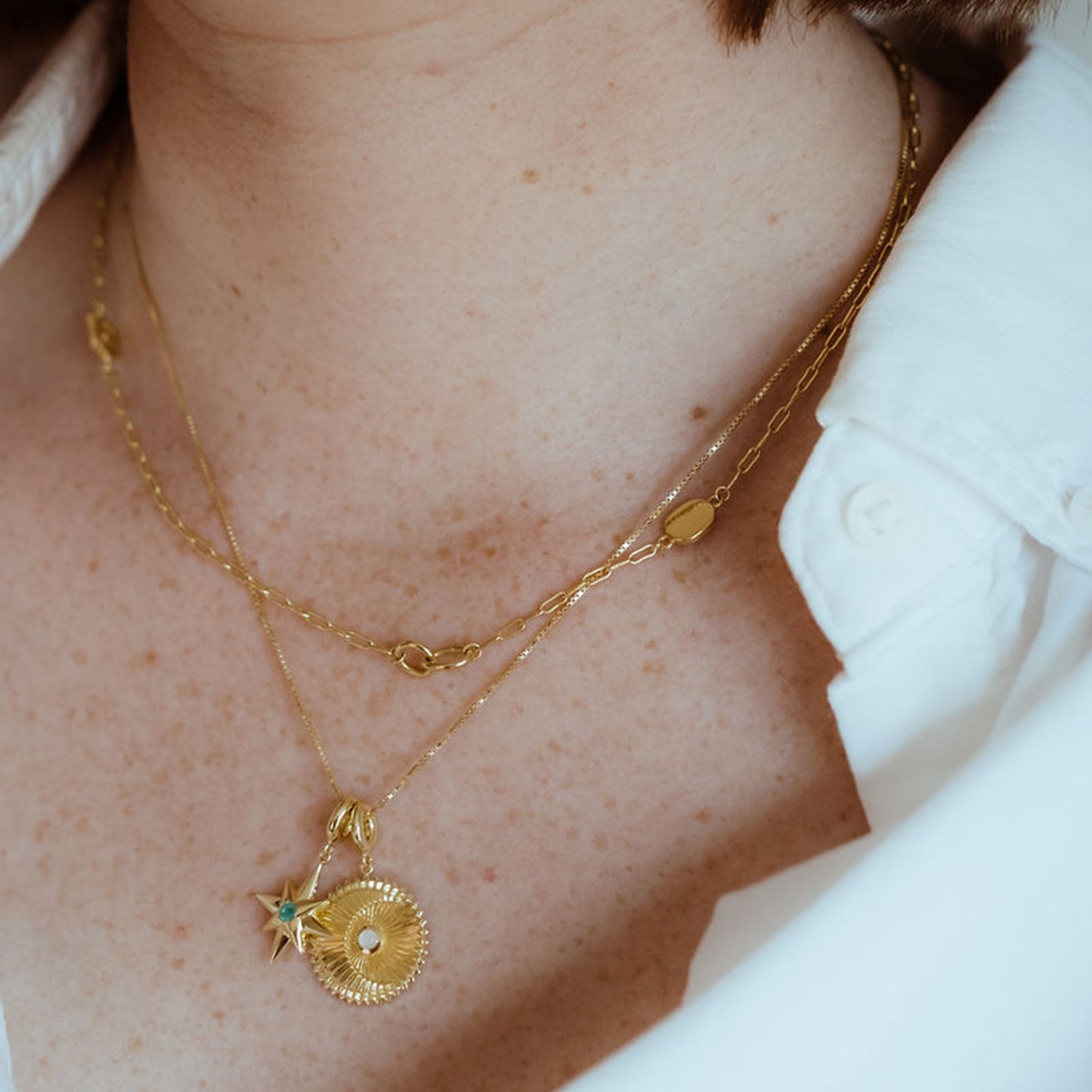  Chain Necklace in 14ct Gold Vermeil with White Topaz