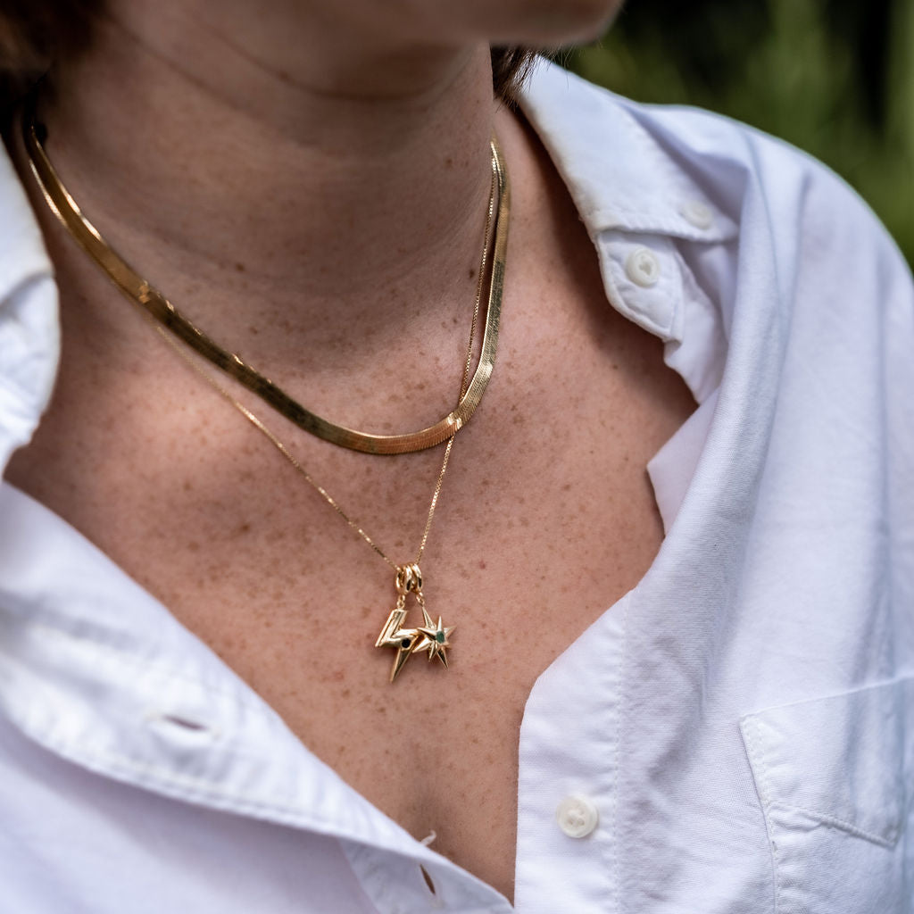 Like A Rolling Stone, All Alone Pendant Necklace in 14ct Gold Vermeil with Emerald