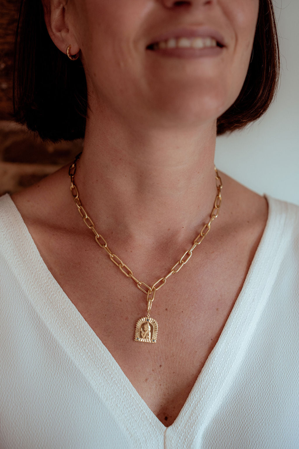 Gold Chain Pendant Necklace with London Blue Topaz