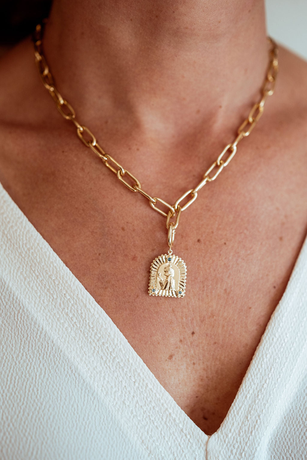Gold Chain Pendant Necklace with London Blue Topaz
