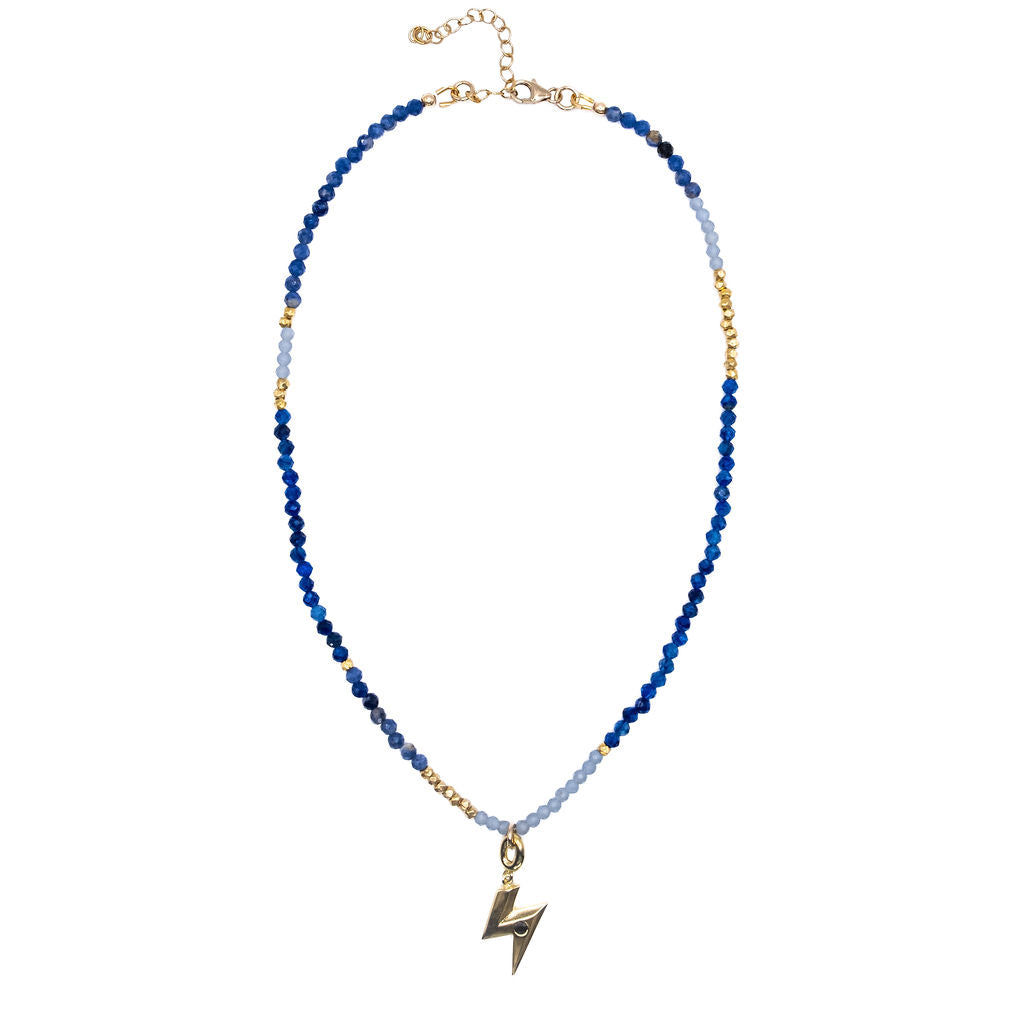 Bolt from the Blue Semi Precious Kyanite Beaded Charm Necklace