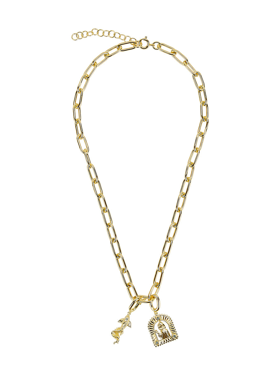 Gold Chain Pendant Necklace with London Blue Topaz