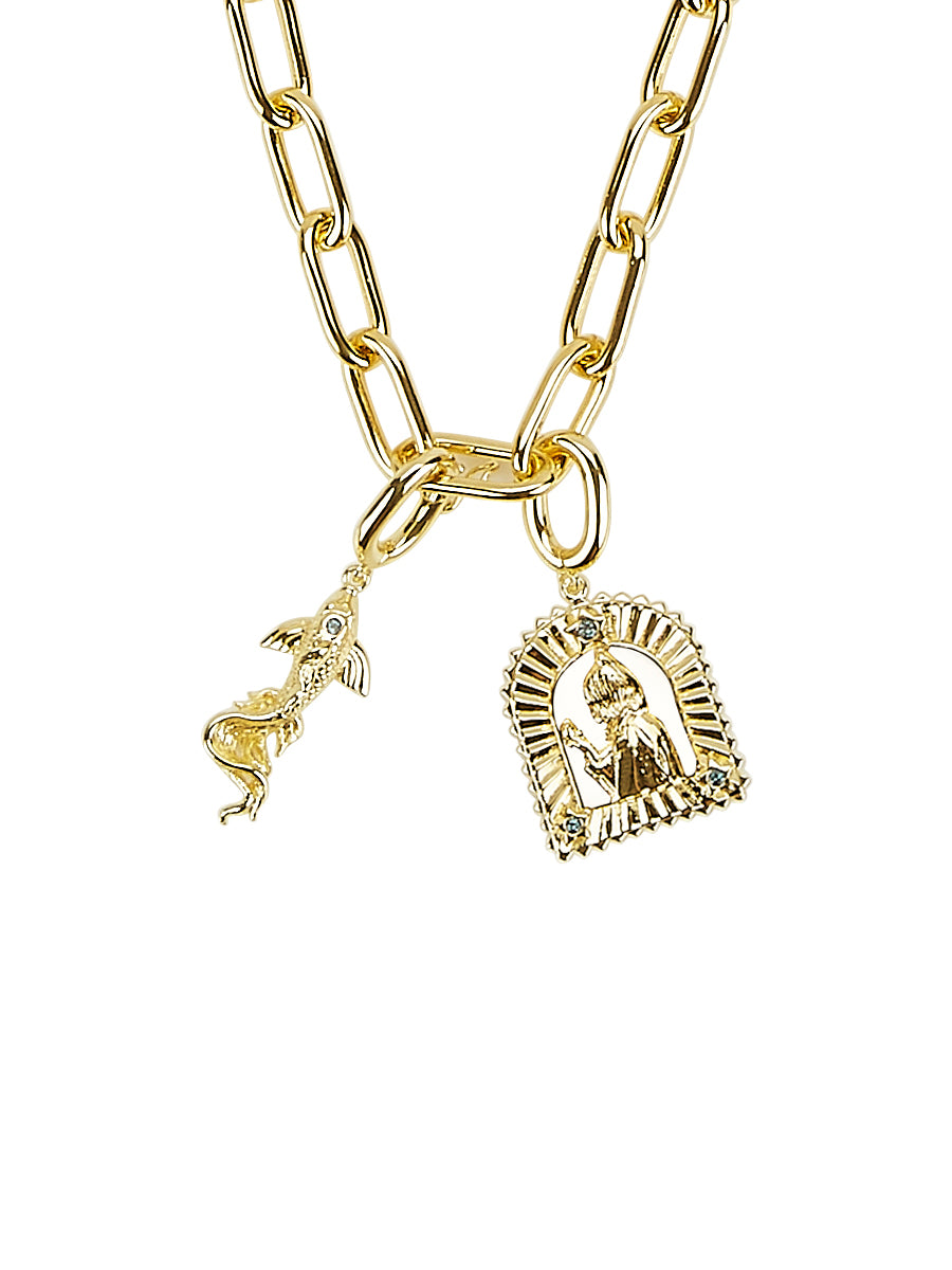 Gold Chain Pendant Necklace with London Blue Topaz