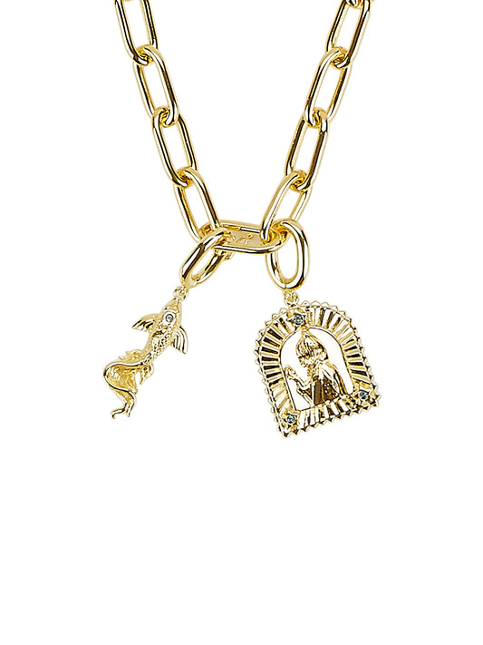Gold Chain Pendant Necklace with London Blue Topaz