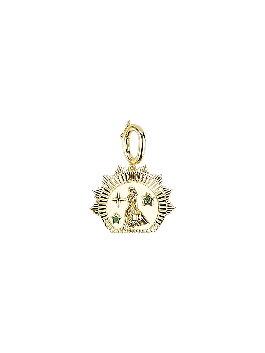 Come Closer, Chrissy Statement Necklace in 14ct Gold Vermeil with Emerald and White Topaz
