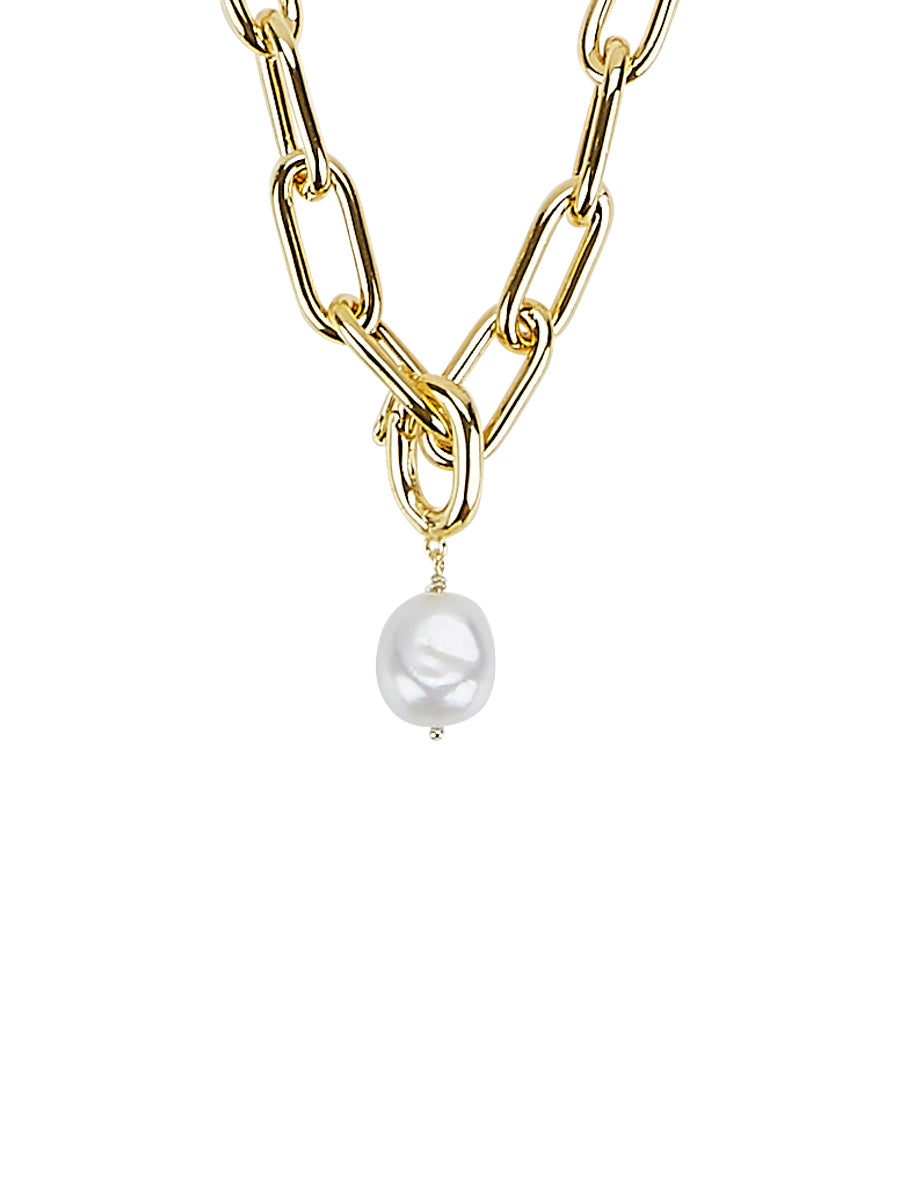Gold Statement Necklace with Freshwater Pearl