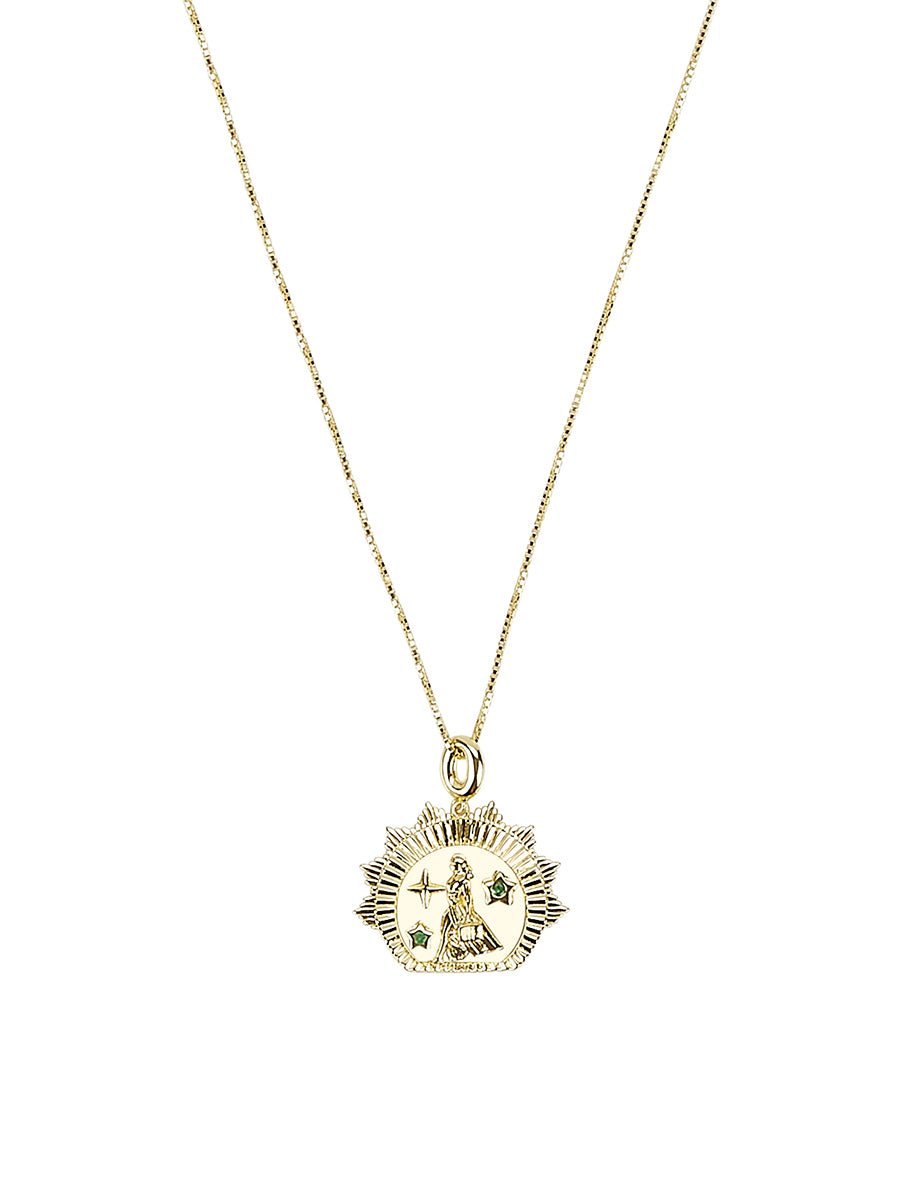 Women Pendant Necklace in 14ct Gold Vermeil & Emerald