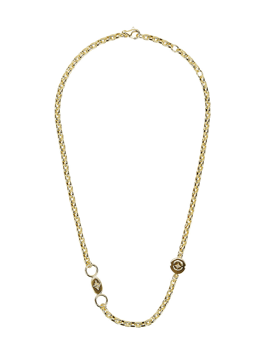 Come Closer, Chrissy Statement Necklace in 14ct Gold Vermeil with Emerald and White Topaz