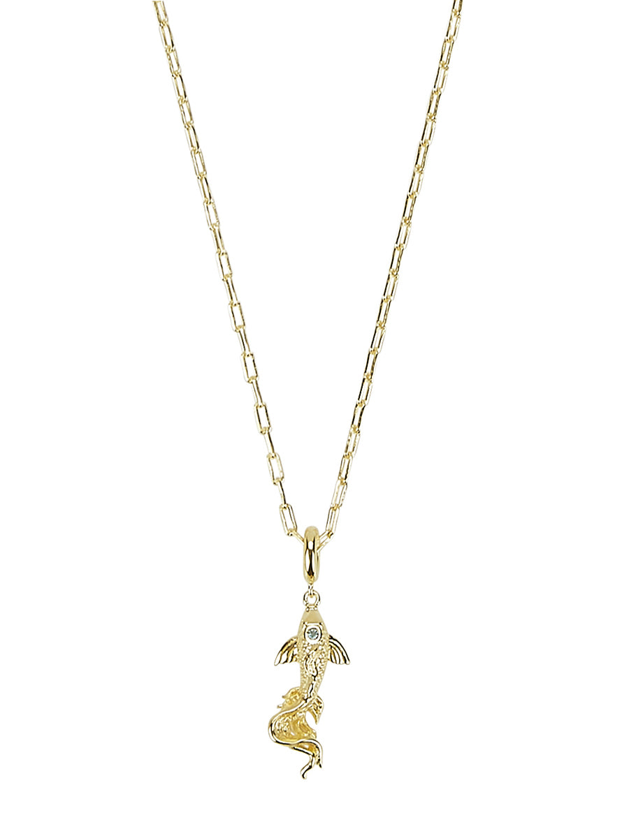Gold Chain Necklace with Koi Carp London Blue Topaz Charm