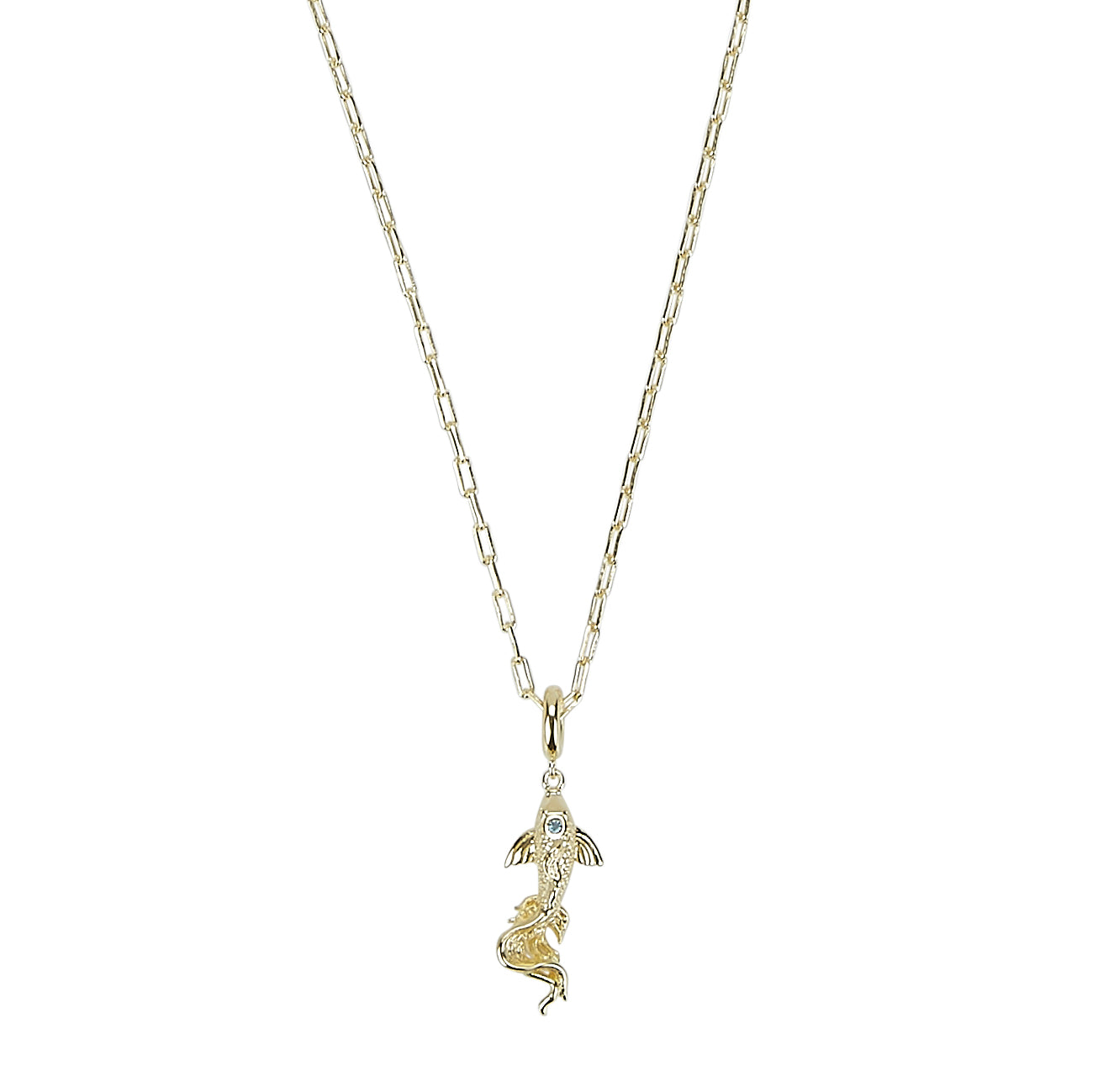 Gold Chain Necklace with Koi Carp London Blue Topaz Charm