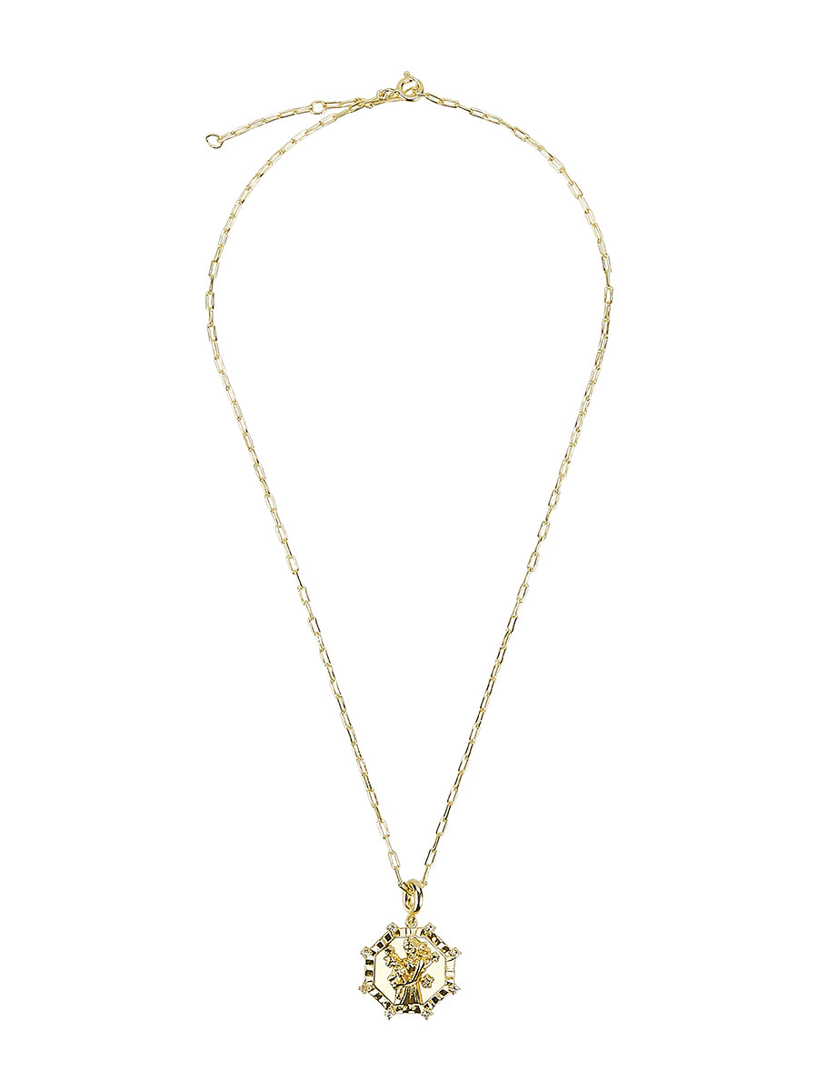 Crouching Saint, Hidden Jude Pendant Necklace in 14ct Gold Vermeil with White Topaz