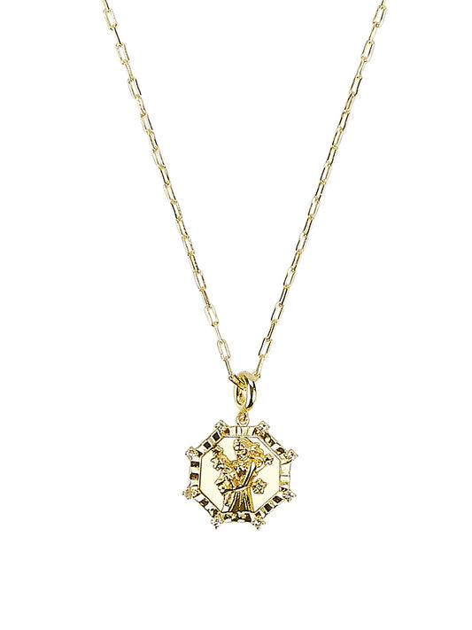 Crouching Saint, Hidden Jude Pendant Necklace in 14ct Gold Vermeil with White Topaz