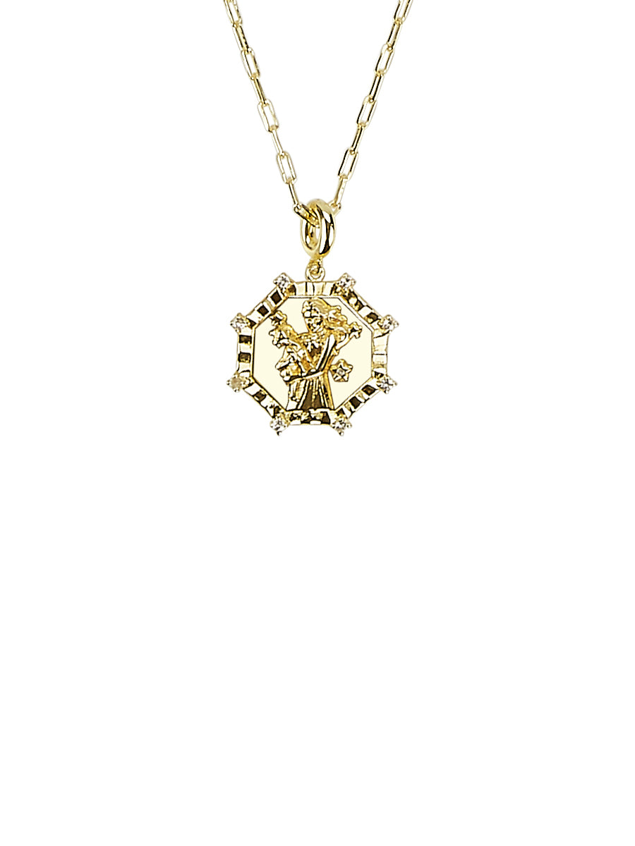 Crouching Saint, Hidden Jude Pendant Necklace in 14ct Gold Vermeil with White Topaz