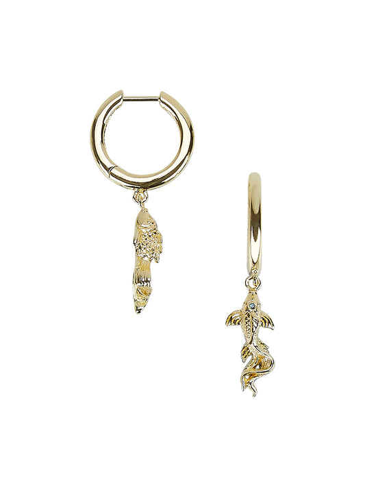 Koi Carp Small Hoop Earrings in 14ct Gold Vermeil with London Blue Topaz