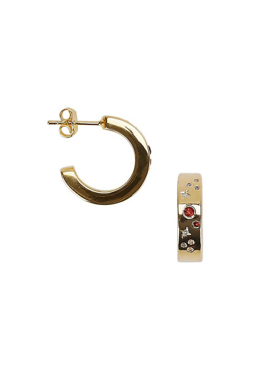 Hoop Earrings in 14ct Gold Vermeil with Red Garnet, Black Spinel and White Topaz