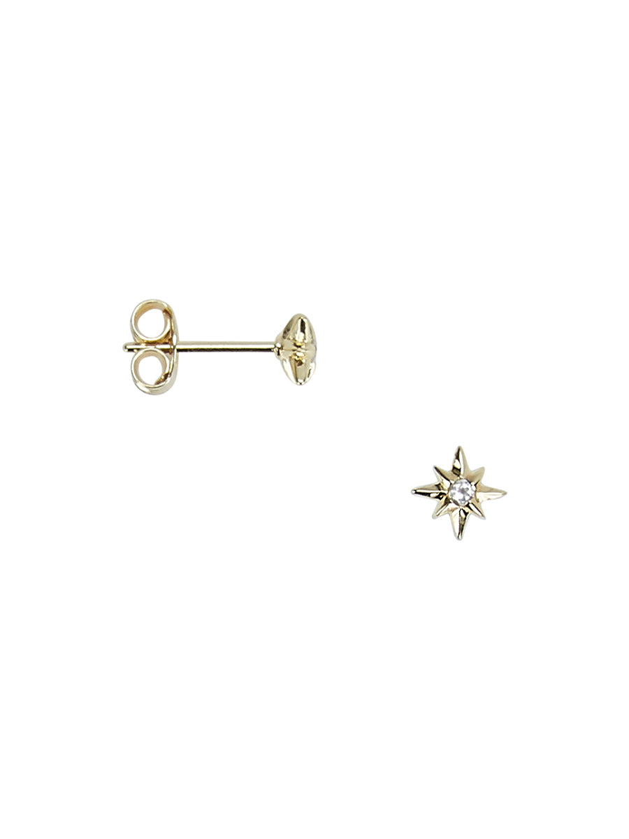 Gold stud star earring with White Topaz