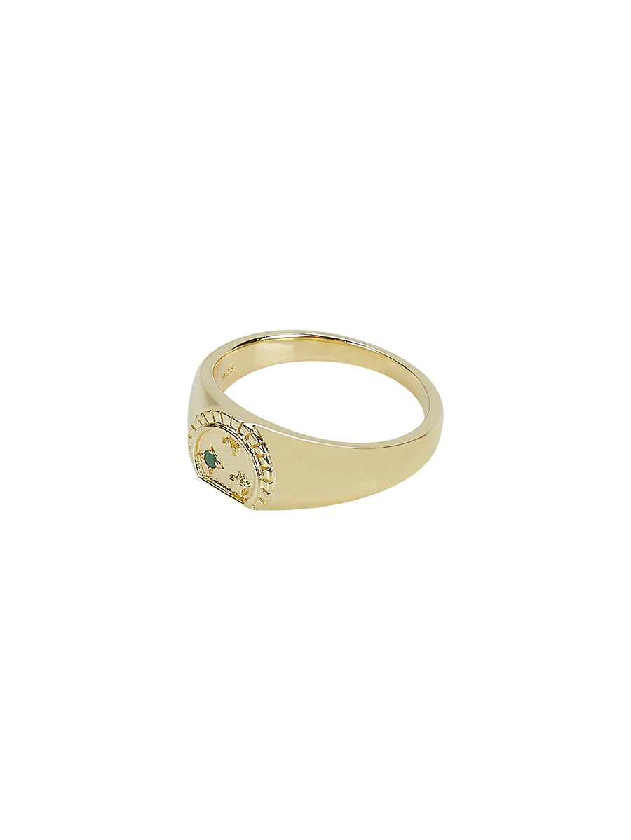 Gold Signet Ring with Emerald