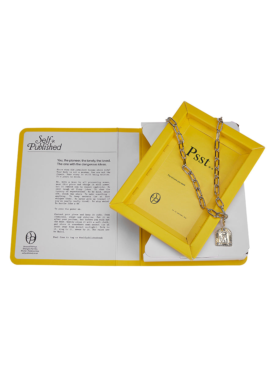 Crouching Saint, Hidden Jude Pendant Necklace in 14ct Gold Vermeil with White Topaz