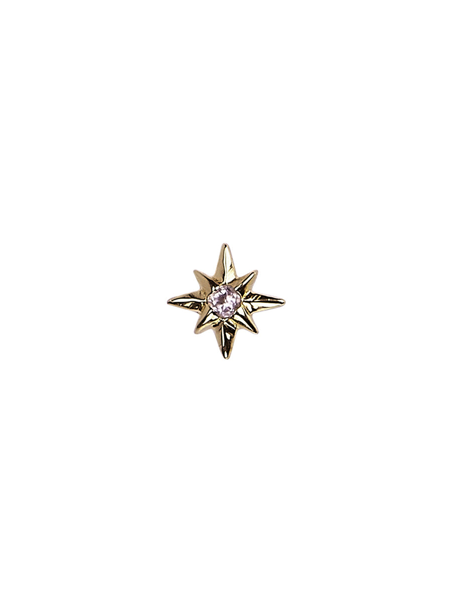 Gold stud star earring with White Topaz