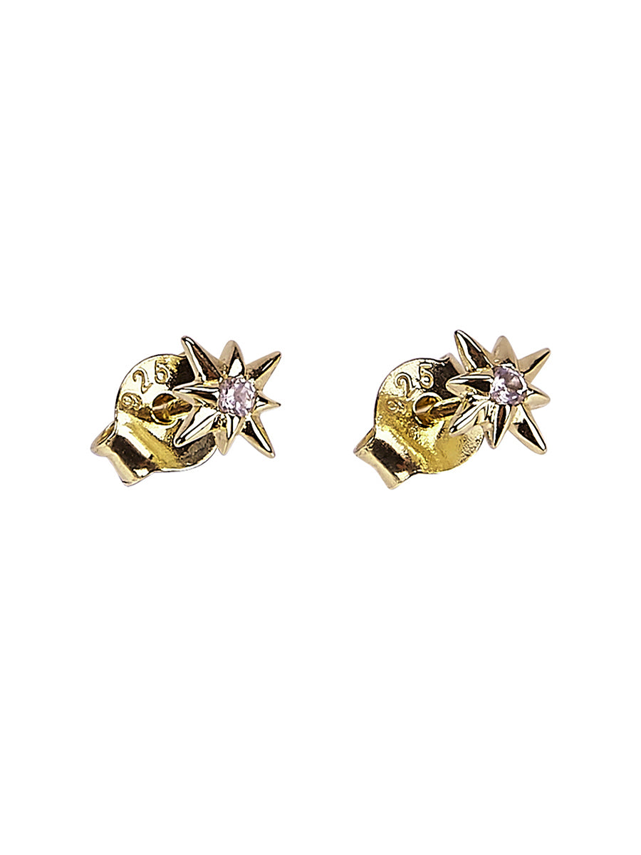 Gold stud star earring with White Topaz