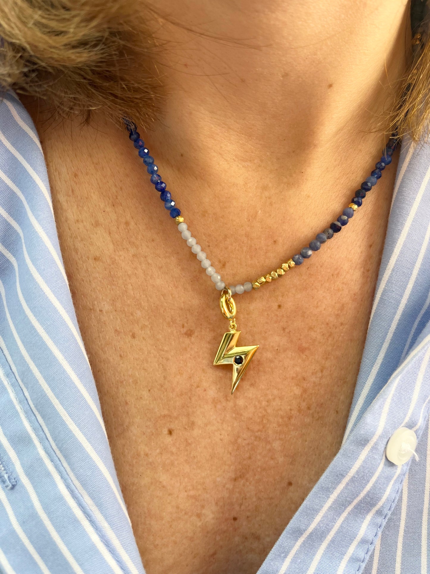 Bolt from the Blue Semi Precious Kyanite Beaded Charm Necklace