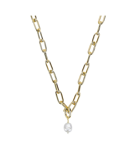 Gold Statement Necklace with Freshwater Pearl