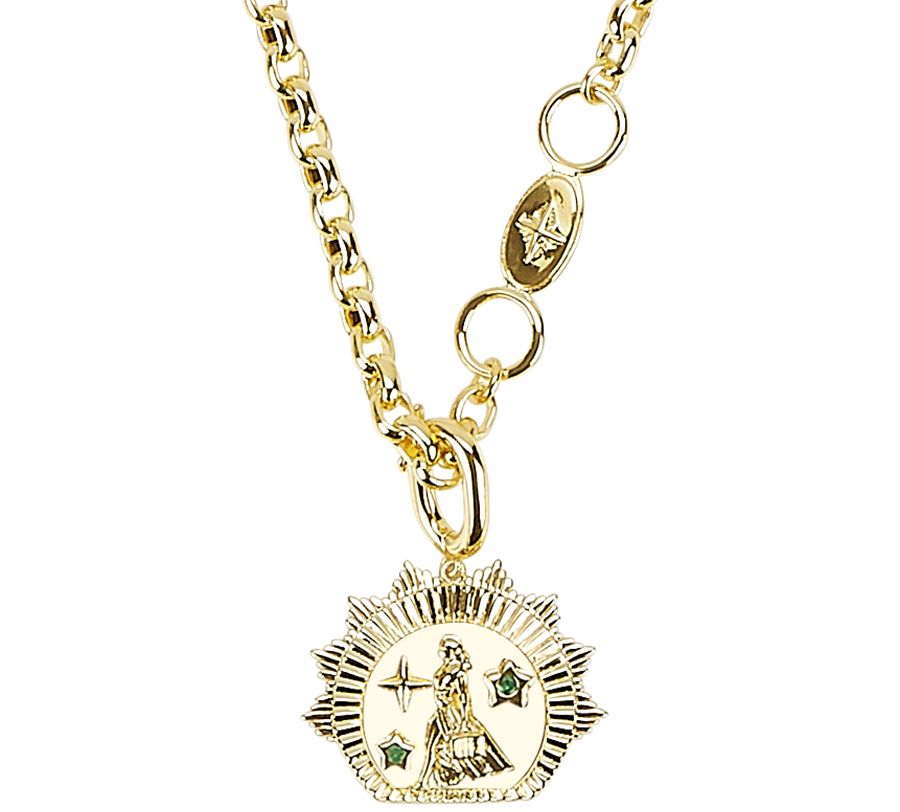 Come Closer, Chrissy Statement Necklace in 14ct Gold Vermeil with Emerald and White Topaz